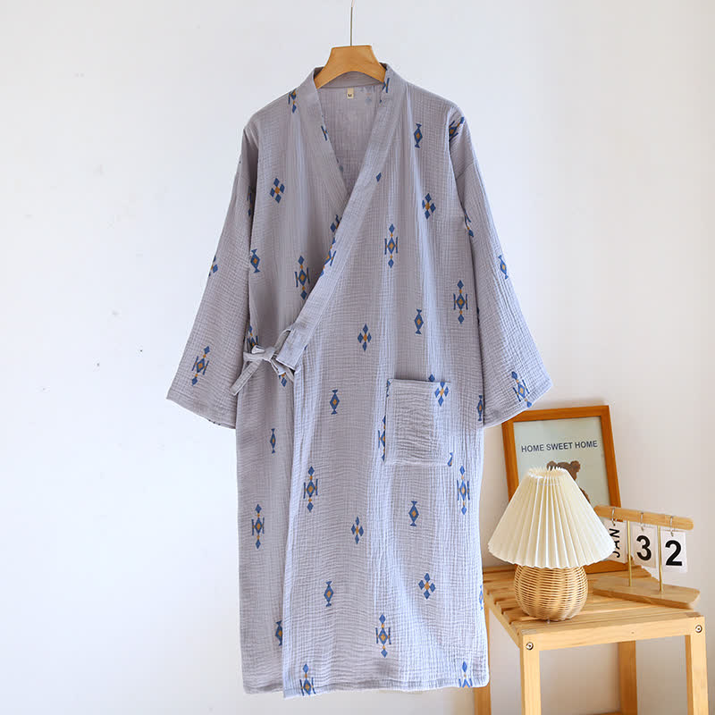 Bademantel-Pyjama aus Baumwollgaze mit geometrischem Muster