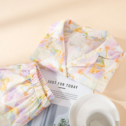 Kurzärmliges Loungewear-Set aus Baumwolle mit Schmetterlingsdruck