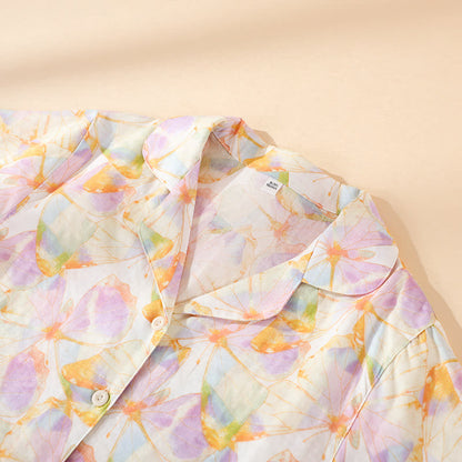 Kurzärmliges Loungewear-Set aus Baumwolle mit Schmetterlingsdruck