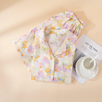 Kurzärmliges Loungewear-Set aus Baumwolle mit Schmetterlingsdruck
