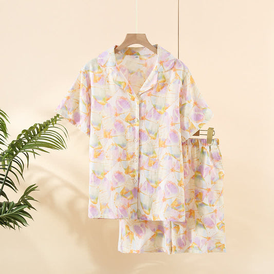 Kurzärmliges Loungewear-Set aus Baumwolle mit Schmetterlingsdruck