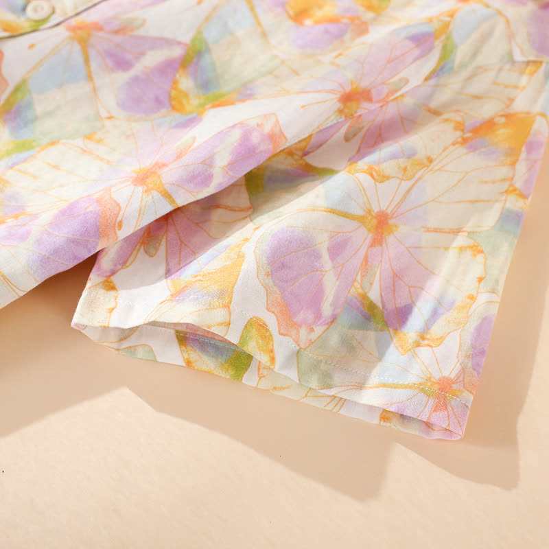 Kurzärmliges Loungewear-Set aus Baumwolle mit Schmetterlingsdruck