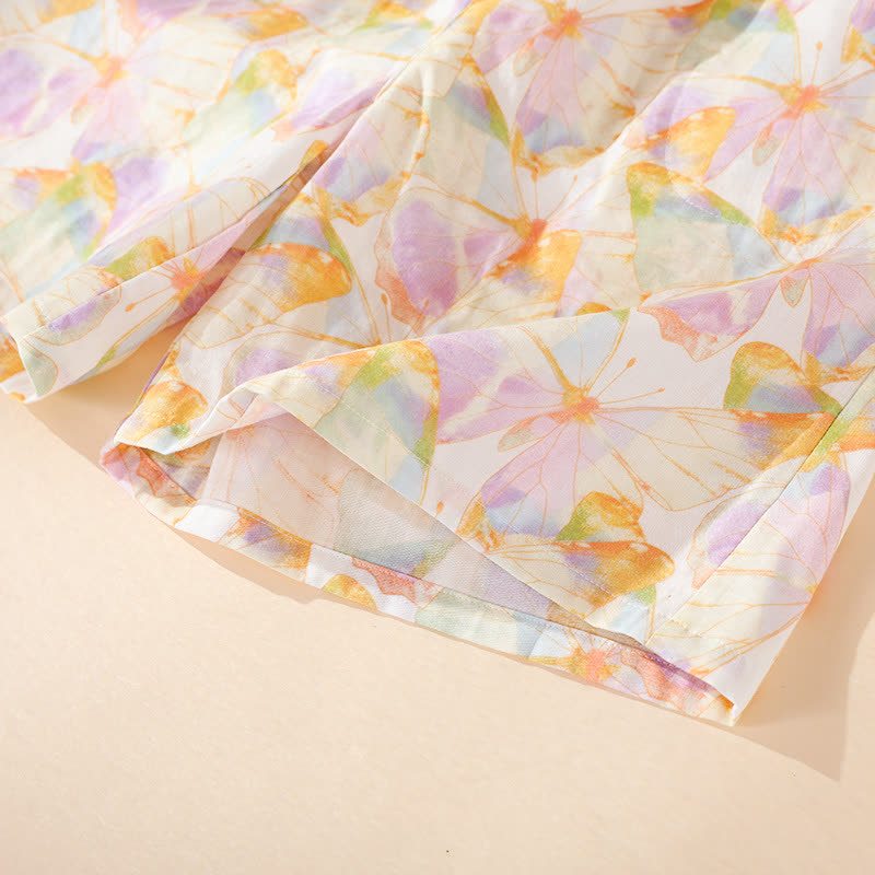 Kurzärmliges Loungewear-Set aus Baumwolle mit Schmetterlingsdruck