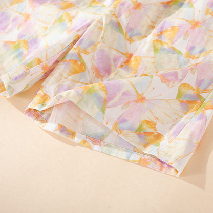 Kurzärmliges Loungewear-Set aus Baumwolle mit Schmetterlingsdruck