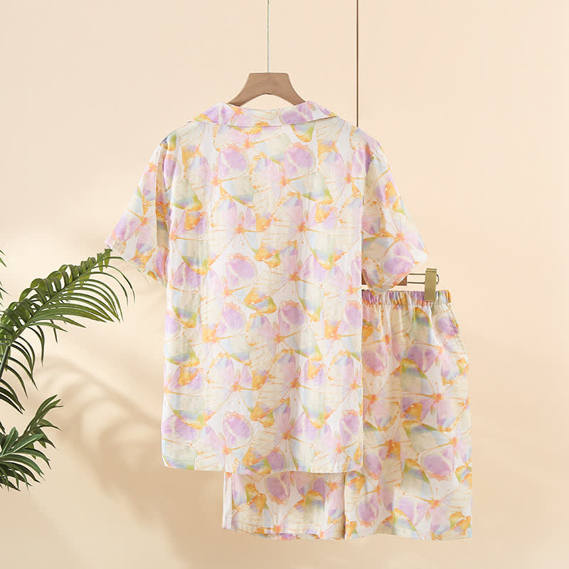 Kurzärmliges Loungewear-Set aus Baumwolle mit Schmetterlingsdruck
