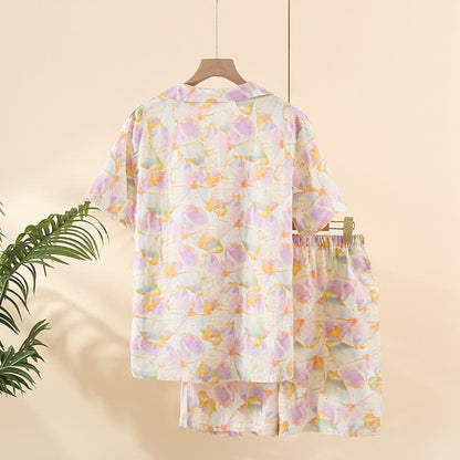 Kurzärmliges Loungewear-Set aus Baumwolle mit Schmetterlingsdruck