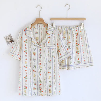 Kurzarm-Loungewear-Set aus Baumwolle mit Cartoon-Kaninchen