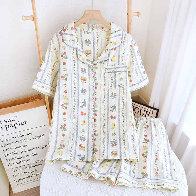 Kurzarm-Loungewear-Set aus Baumwolle mit Cartoon-Kaninchen