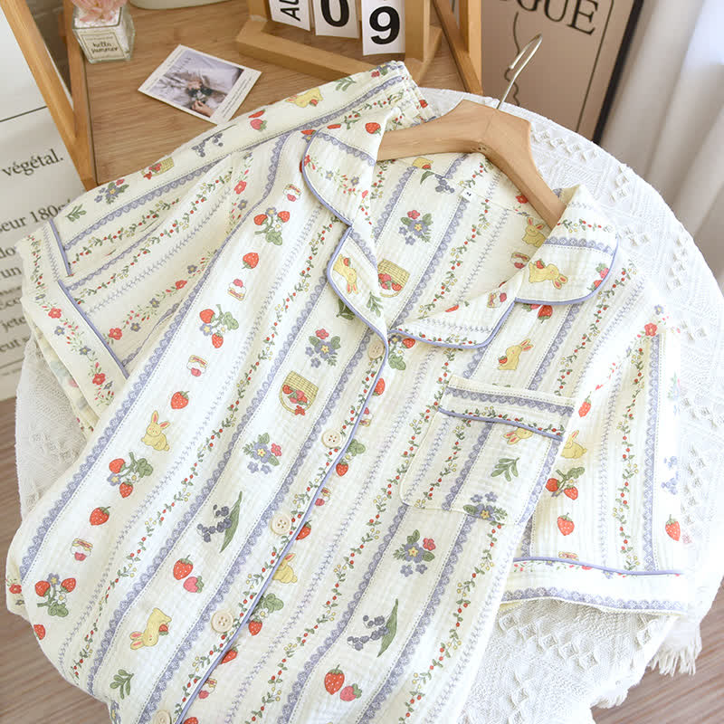Kurzarm-Loungewear-Set aus Baumwolle mit Cartoon-Kaninchen