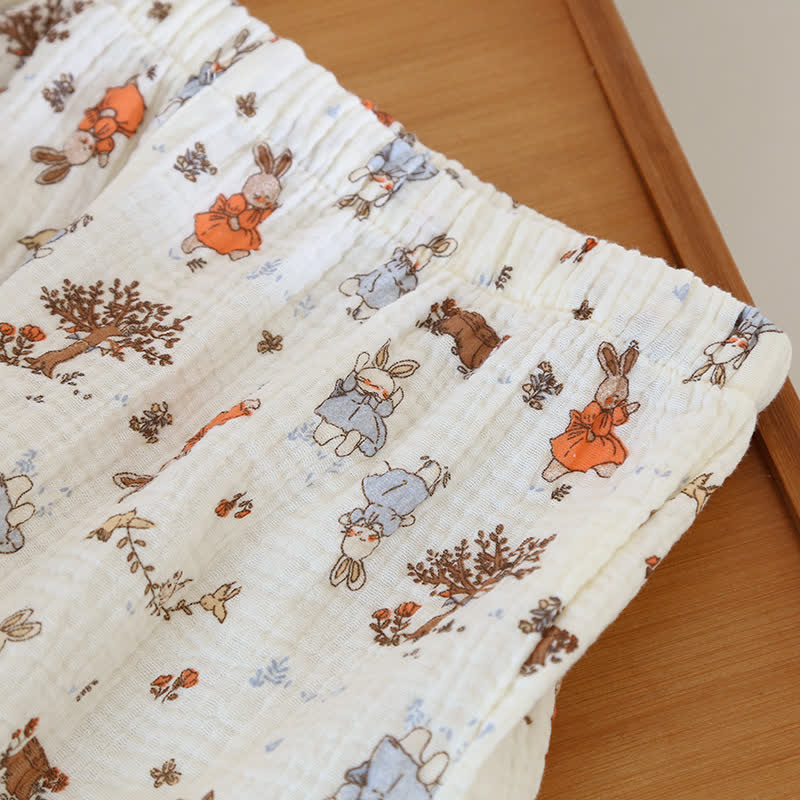 Kurzärmliges Loungewear-Set aus Baumwollgaze mit Kaninchen-Print