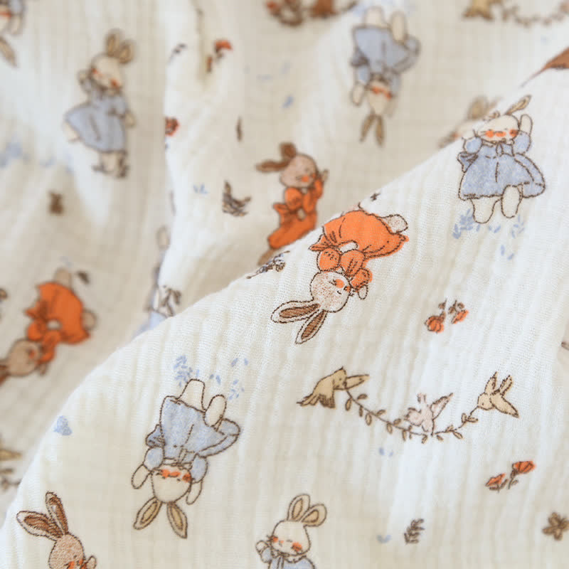Kurzärmliges Loungewear-Set aus Baumwollgaze mit Kaninchen-Print