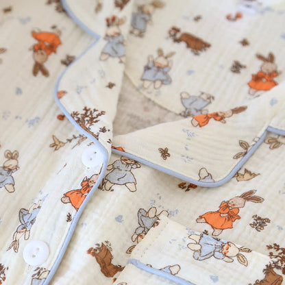 Kurzärmliges Loungewear-Set aus Baumwollgaze mit Kaninchen-Print