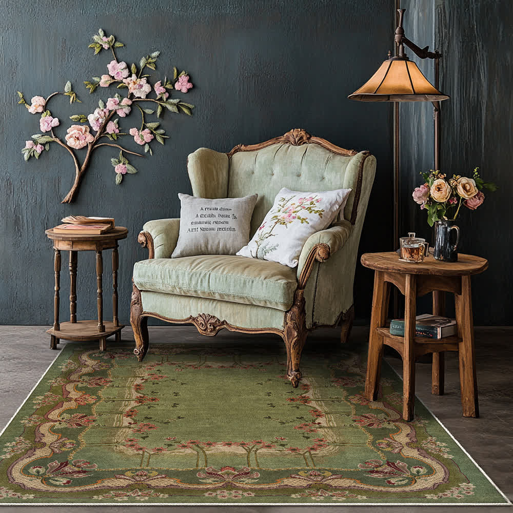 Rutschfester Teppich im Vintage-Blumenstil für drinnen und draußen