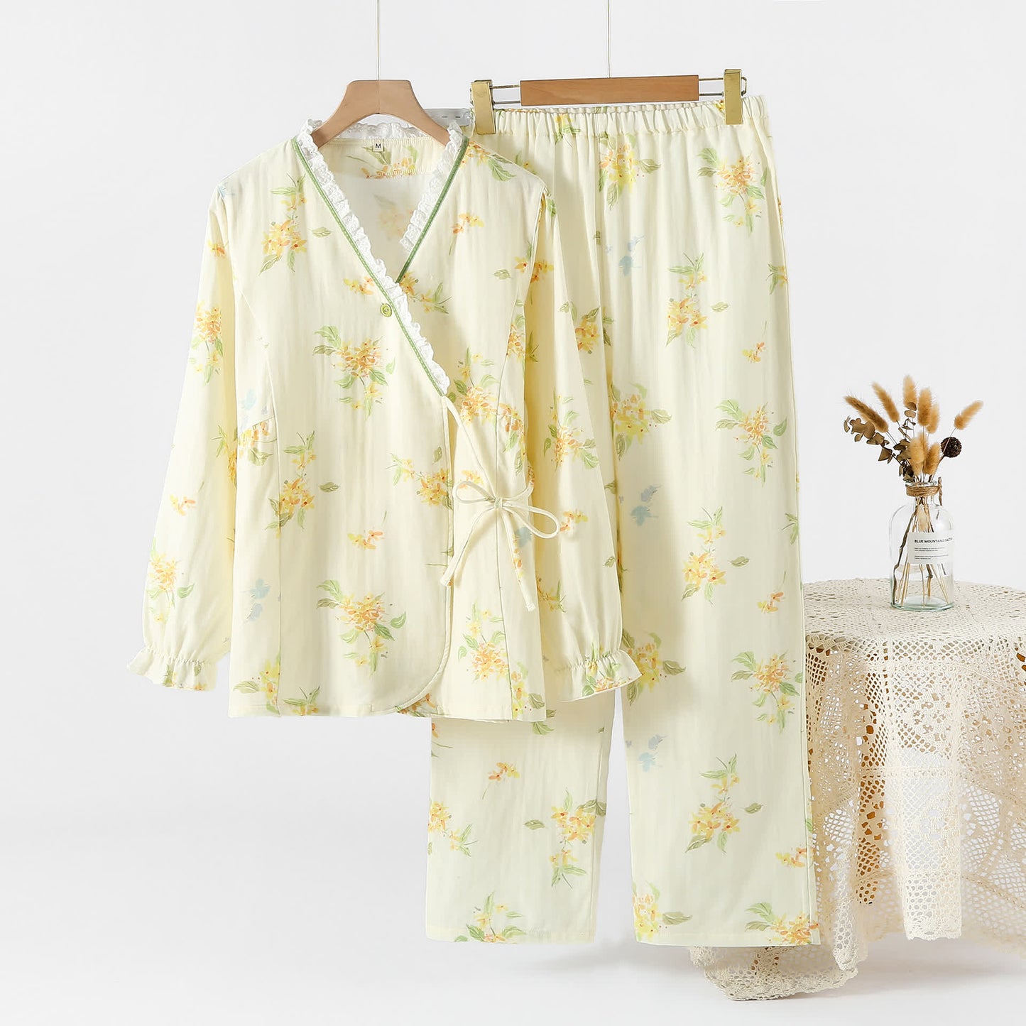Pyjama-Set aus Baumwollgaze mit Osmanthus-Print
