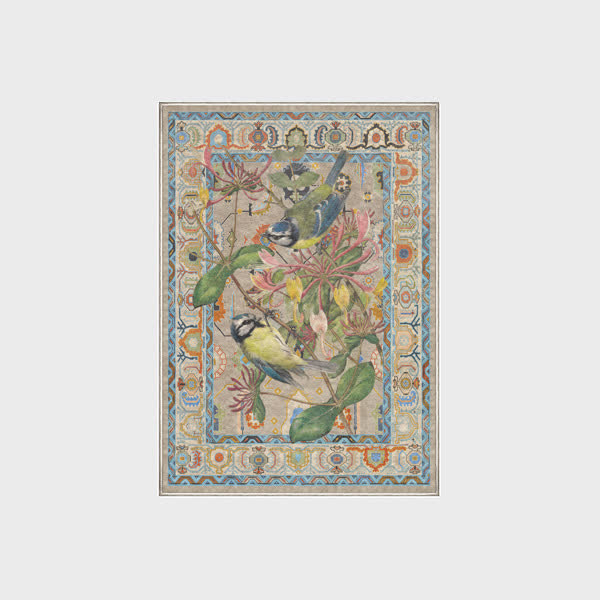 Wasserabweisender, waschbarer Teppich mit Blumen- und Vogelmotiv