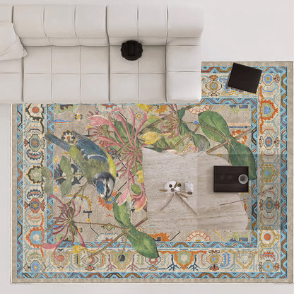 Wasserabweisender, waschbarer Teppich mit Blumen- und Vogelmotiv