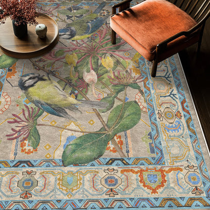 Wasserabweisender, waschbarer Teppich mit Blumen- und Vogelmotiv