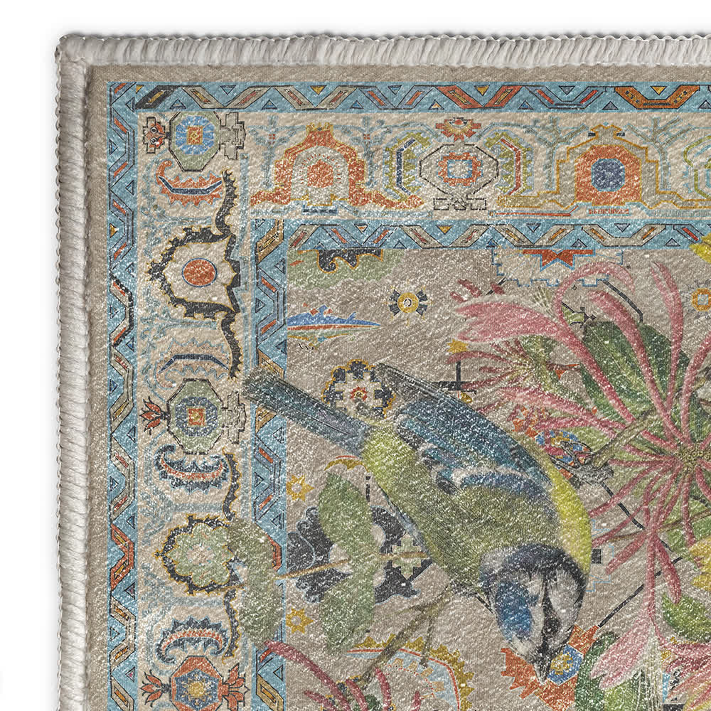 Wasserabweisender, waschbarer Teppich mit Blumen- und Vogelmotiv