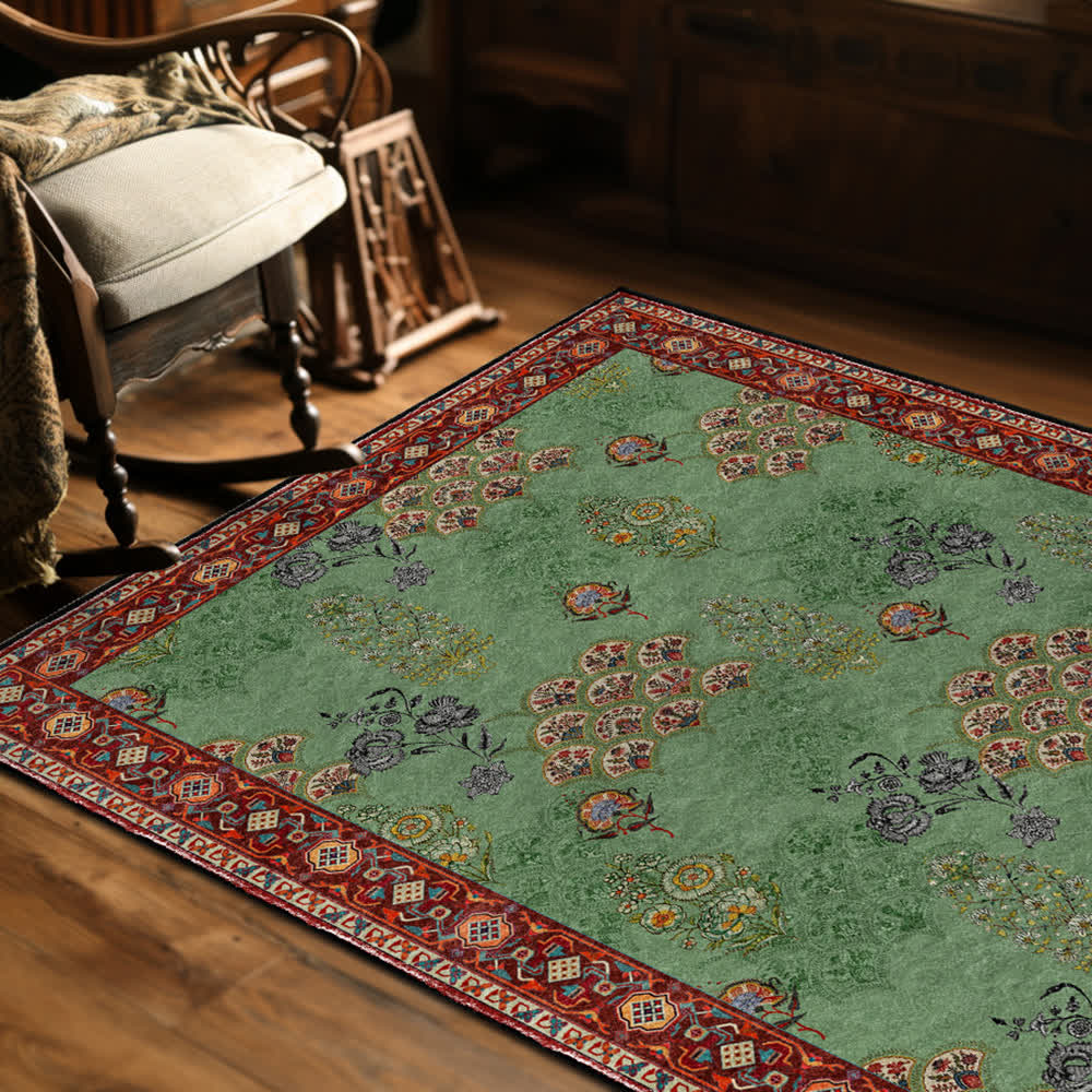 Waschbarer Anti-Rutsch-Teppich mit Vintage-Blumenmuster