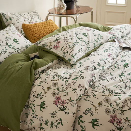 Bettwäscheset aus Baumwolle mit Blumenzweigen (4-teilig)