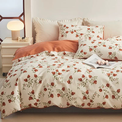 Baumwoll-Bettwäscheset mit Granatapfel-Print (4-teilig)