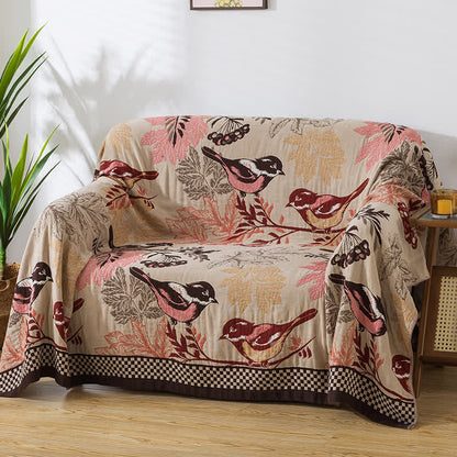 Vierlagige Steppdecke aus Jacquard-Baumwolle „Rural Bird“