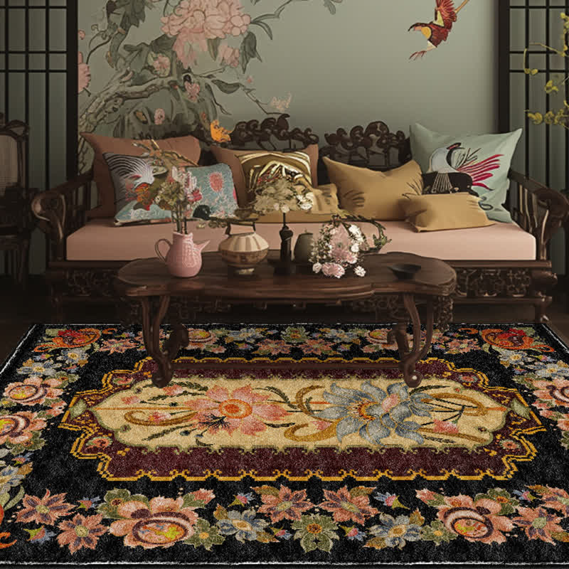 Waschbarer, langlebiger Anti-Rutsch-Teppich im Vintage-Stil mit Blumenmuster