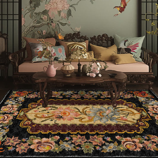 Waschbarer, langlebiger Anti-Rutsch-Teppich im Vintage-Stil mit Blumenmuster