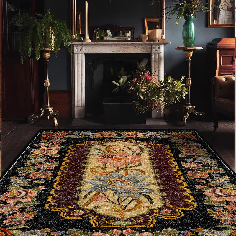 Waschbarer, langlebiger Anti-Rutsch-Teppich im Vintage-Stil mit Blumenmuster