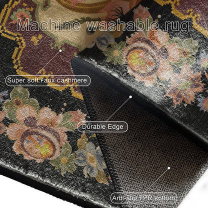 Waschbarer, langlebiger Anti-Rutsch-Teppich im Vintage-Stil mit Blumenmuster