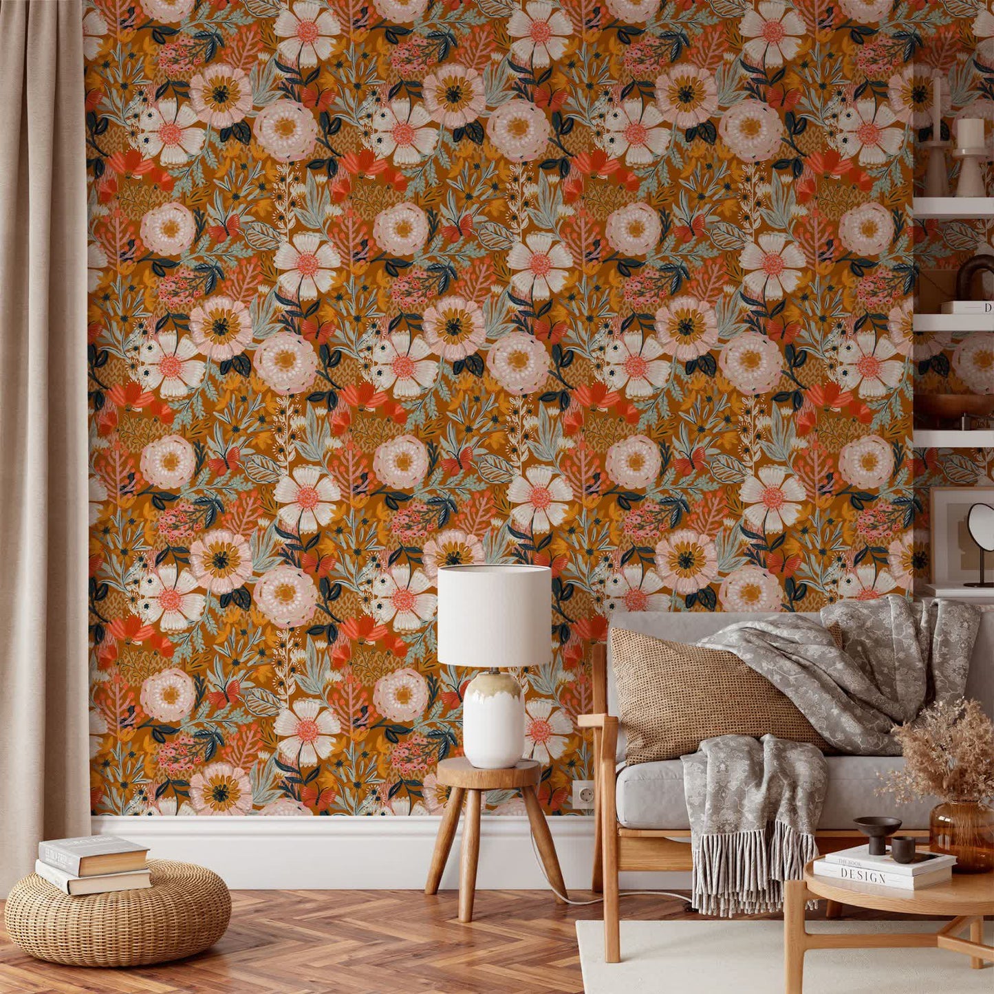 Elegante florale DIY-Tapete zum Abziehen und Aufkleben