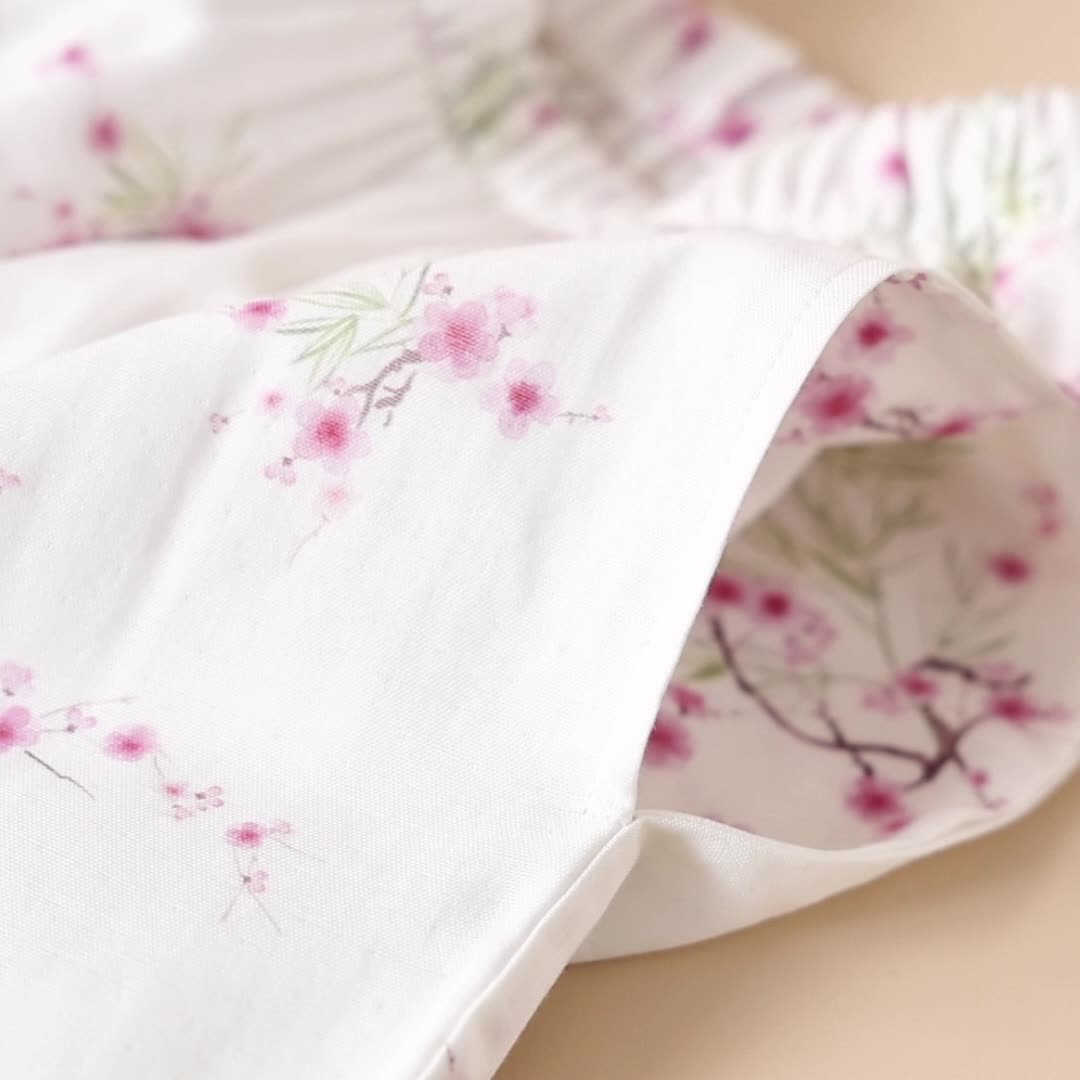 Pyjama-Set aus Bambus-Baumwolle mit Vintage-Pflaumenblüten-Print