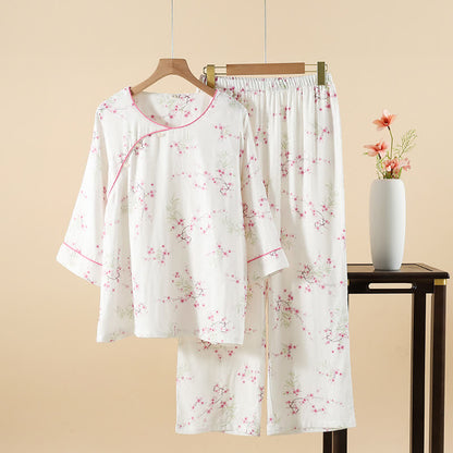 Pyjama-Set aus Bambus-Baumwolle mit Vintage-Pflaumenblüten-Print