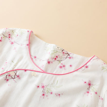 Pyjama-Set aus Bambus-Baumwolle mit Vintage-Pflaumenblüten-Print