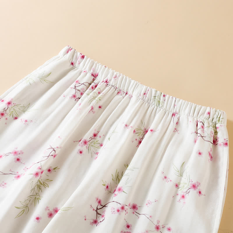 Pyjama-Set aus Bambus-Baumwolle mit Vintage-Pflaumenblüten-Print