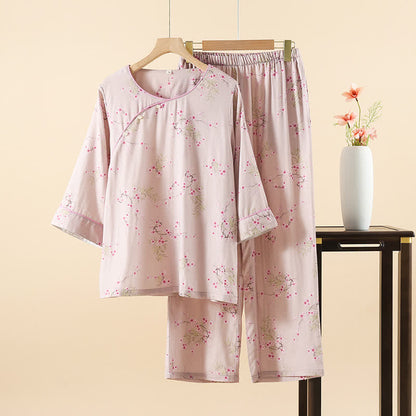 Pyjama-Set aus Bambus-Baumwolle mit Vintage-Pflaumenblüten-Print