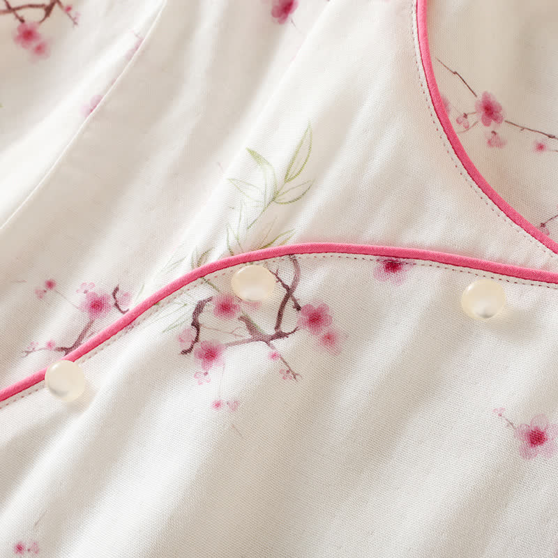 Pyjama-Set aus Bambus-Baumwolle mit Vintage-Pflaumenblüten-Print