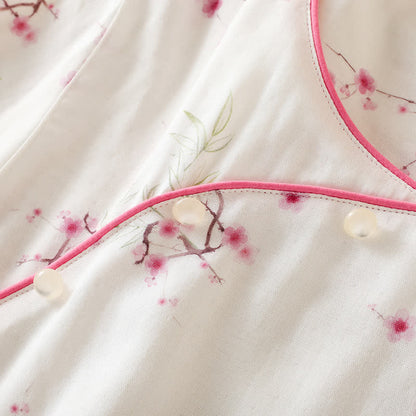 Pyjama-Set aus Bambus-Baumwolle mit Vintage-Pflaumenblüten-Print