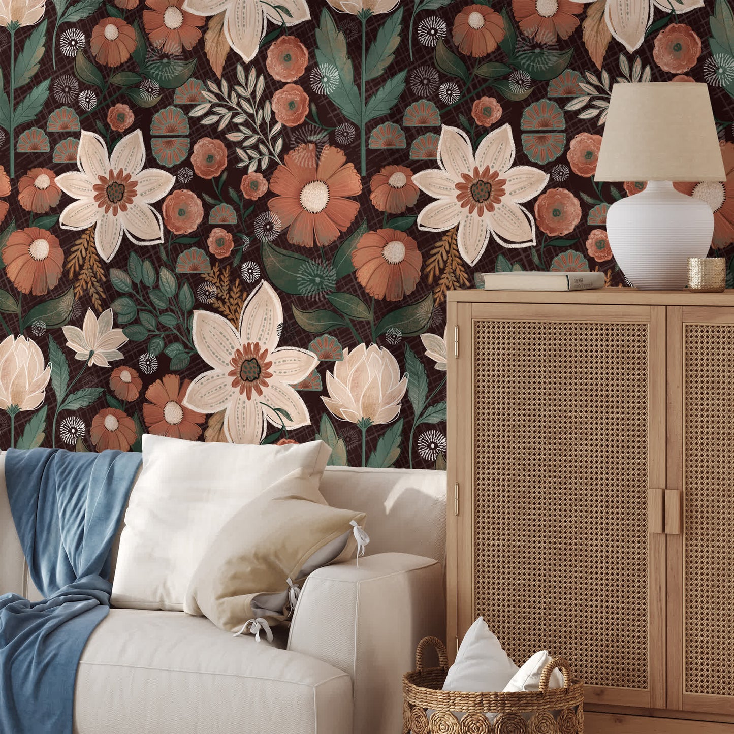 Abnehmbare DIY Boho Blumendekortapete