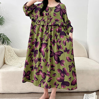 Plus Size Nachthemd mit Rundhalsausschnitt und Schmetterlingsmuster
