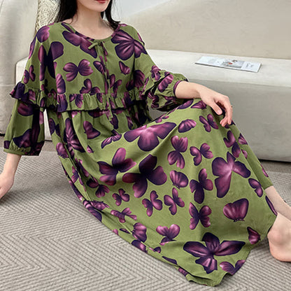 Plus Size Nachthemd mit Rundhalsausschnitt und Schmetterlingsmuster