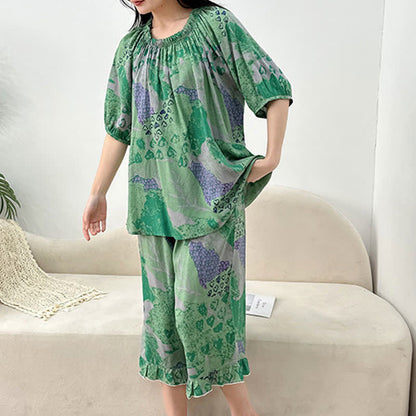 Retro-Loungewear-Set mit Rundhalsausschnitt in Übergröße