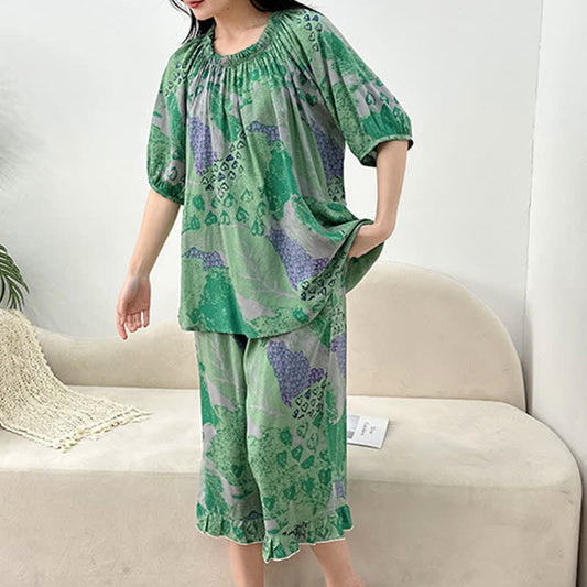 Retro-Loungewear-Set mit Rundhalsausschnitt in Übergröße