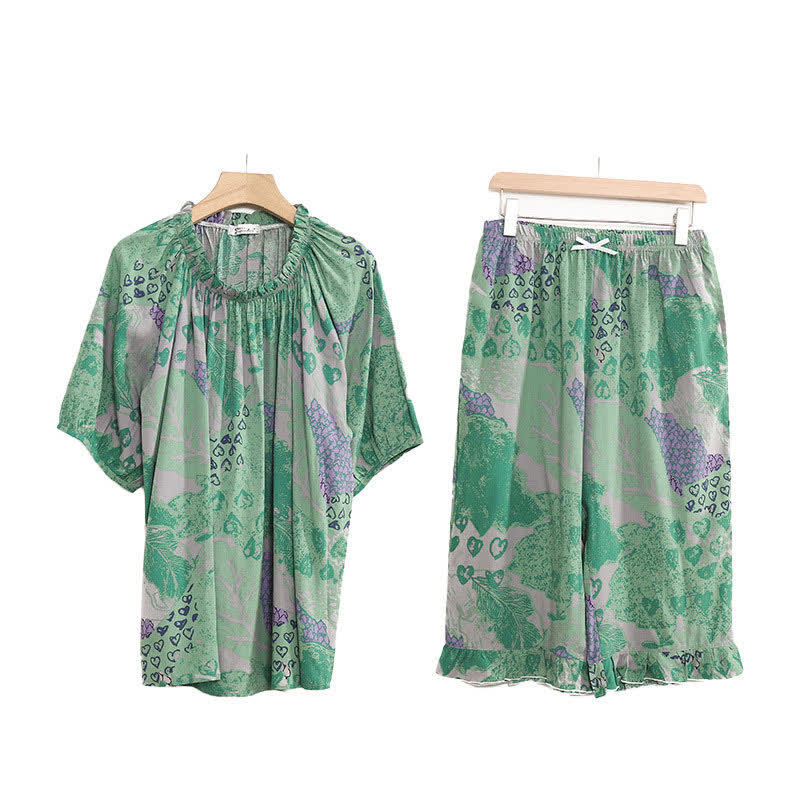 Retro-Loungewear-Set mit Rundhalsausschnitt in Übergröße