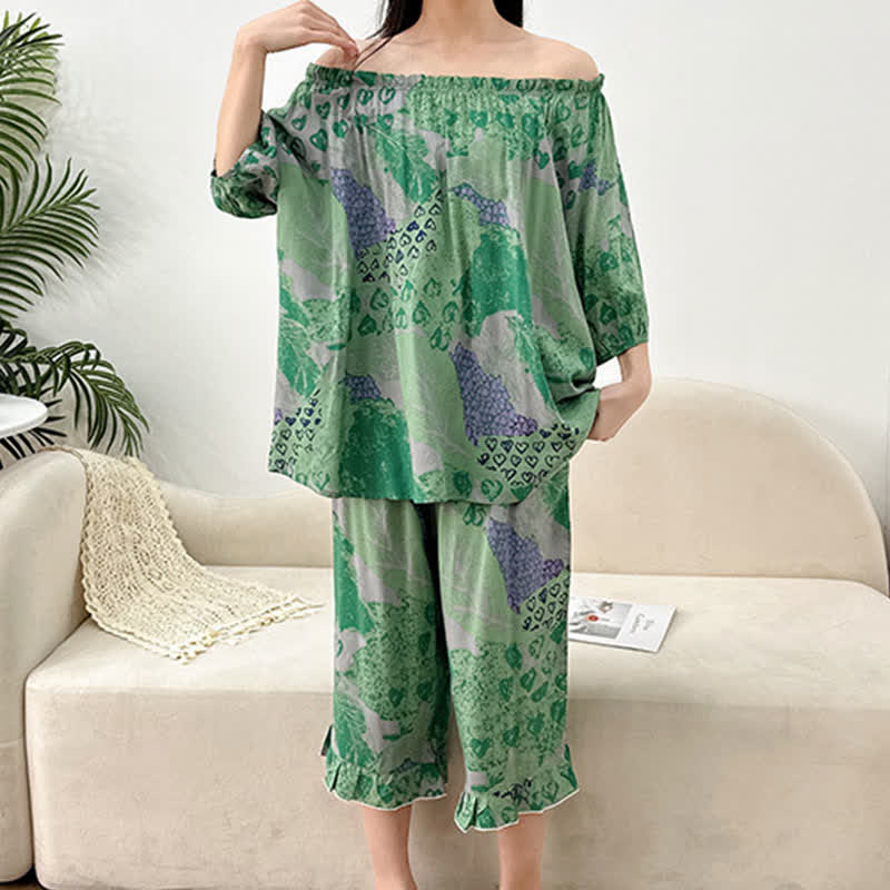 Retro-Loungewear-Set mit Rundhalsausschnitt in Übergröße