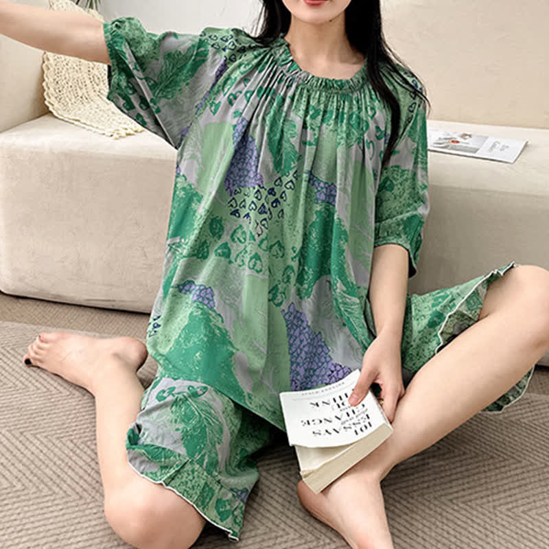 Retro-Loungewear-Set mit Rundhalsausschnitt in Übergröße