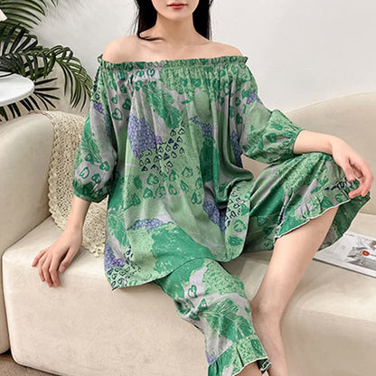 Retro-Loungewear-Set mit Rundhalsausschnitt in Übergröße