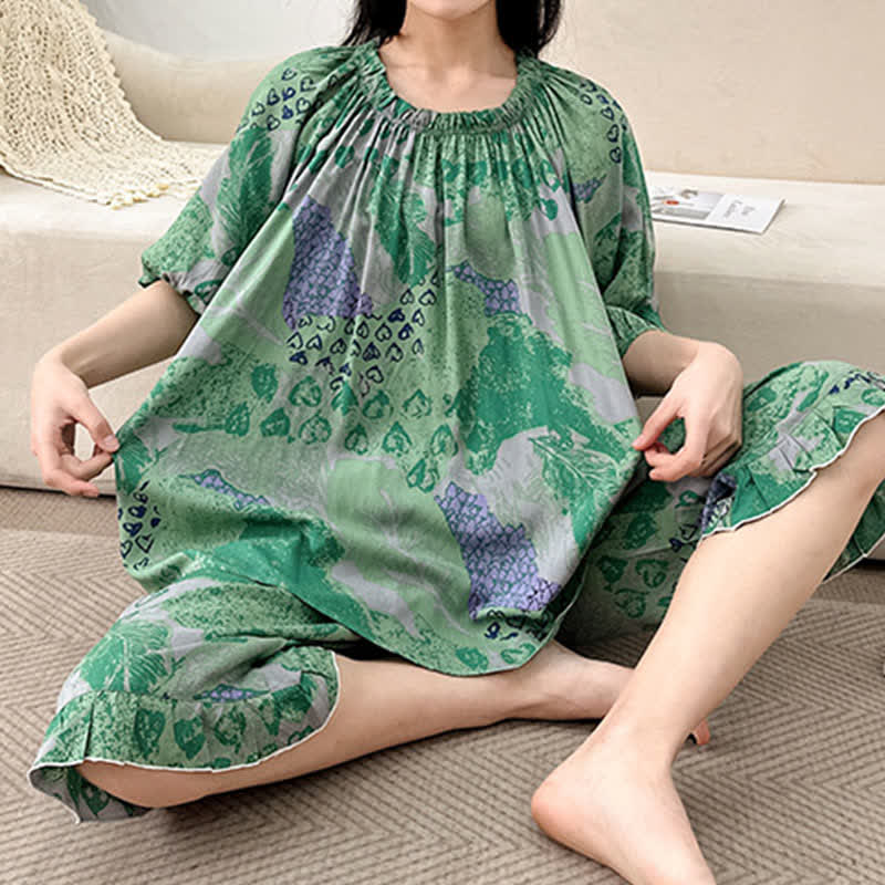 Retro-Loungewear-Set mit Rundhalsausschnitt in Übergröße