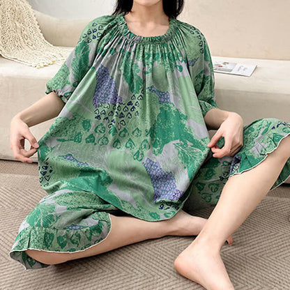 Retro-Loungewear-Set mit Rundhalsausschnitt in Übergröße