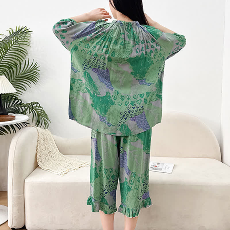 Retro-Loungewear-Set mit Rundhalsausschnitt in Übergröße